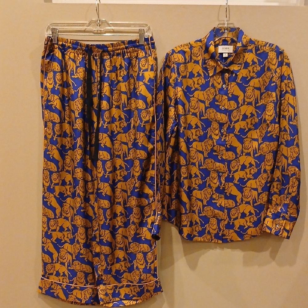 J. Crew Royal Blue and Mustard Lion Print Pants Set